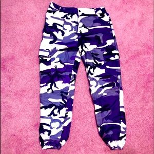 Purple fatigued cargo pants